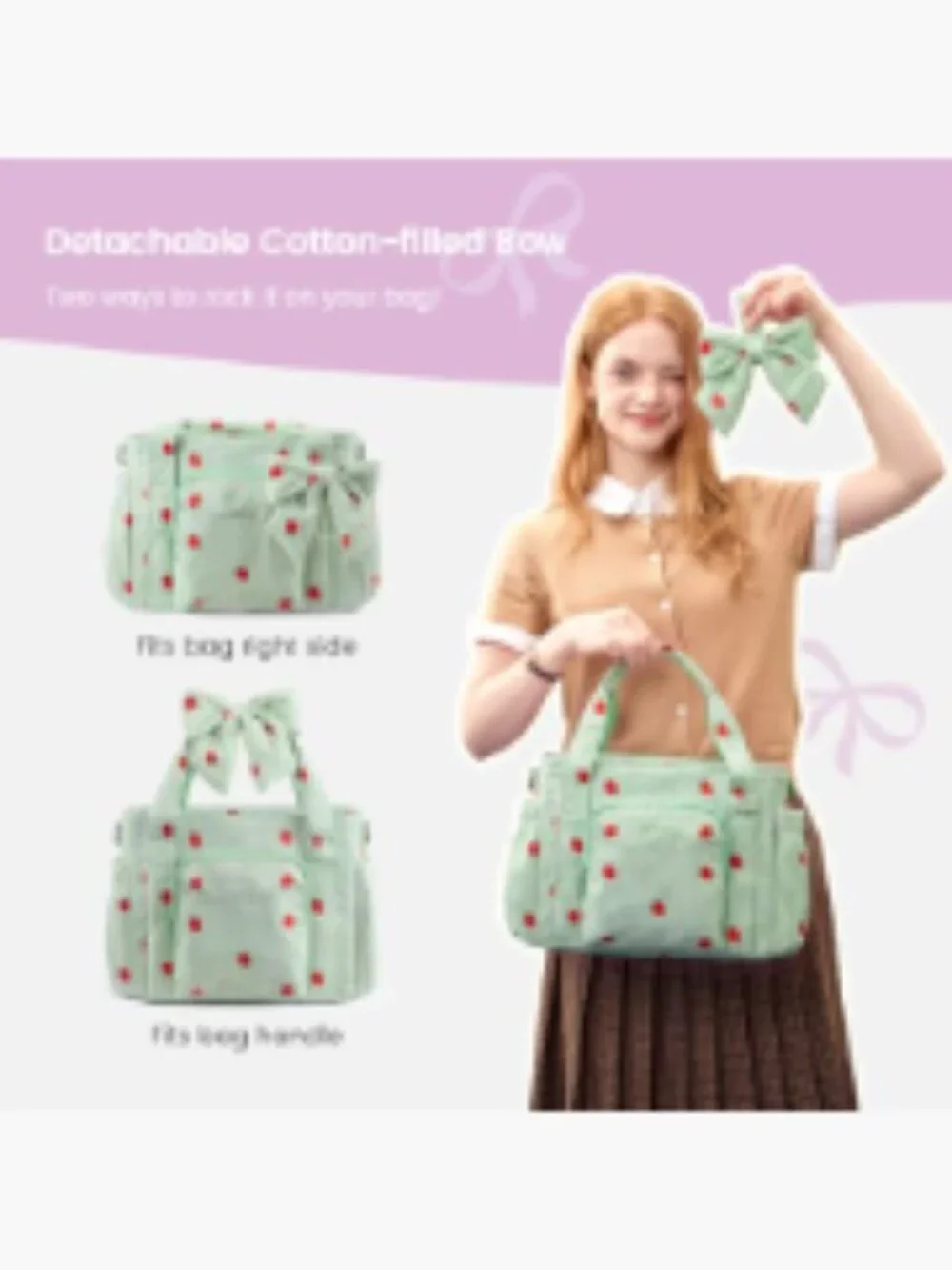 Insulated Lunch Tote Bag with Detachable Bow, 3-Layer Leakproof Adult Cooler